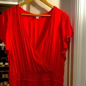 Vibrant orange maxi dress with flutter sleeves